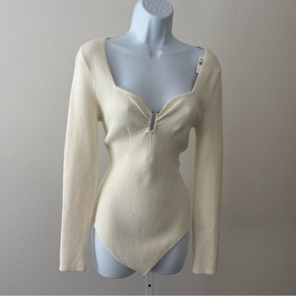 Abercrombie & Fitch Bodysuit Large Ribbed V Neck Coquette Soft Girl Streetwear